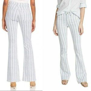 $265 FRAME WHITE + BLUE STRIPED HI RISE FLARE JEANS IN SIZE 25 +26